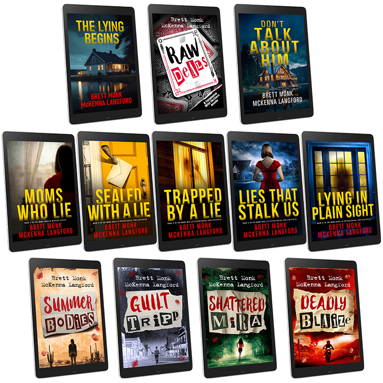 The 12 Book Bonus Bundle: all Moms Who Lie and Turquoise Mist Thrillers eBooks, both prequel novellas, and Don't Talk About Him