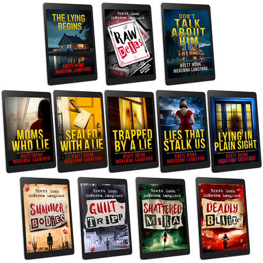 The 12 Book Bonus Bundle: all Moms Who Lie and Turquoise Mist Thrillers eBooks, both prequel novellas, and Don't Talk About Him